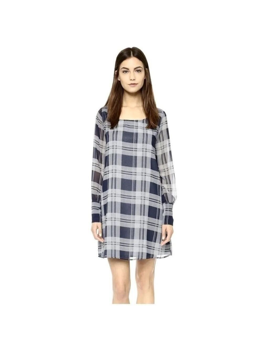 BB Dakota Plaid Dress Navy and Grey XS